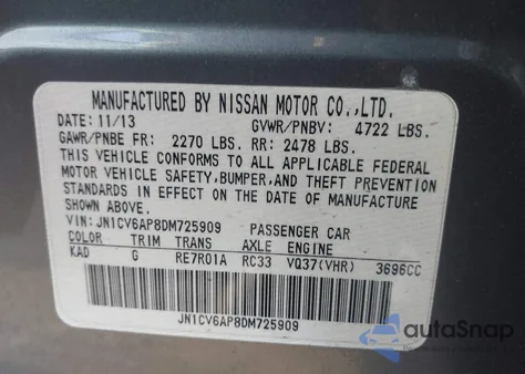 2013 Infiniti G37 Journey from USA, damaged, VIN JN1CV6AP8DM725909
